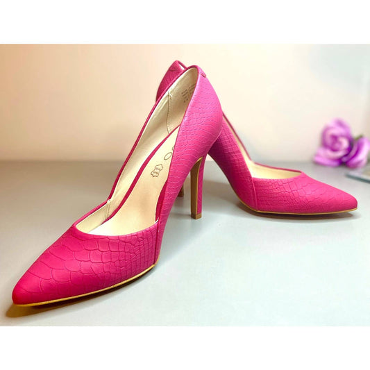 Aldo Pink Snake Embossed Leather Pointed Toe Pump